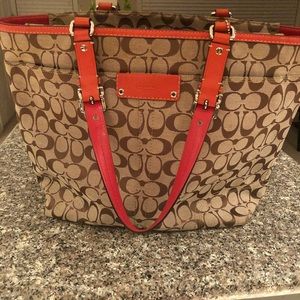 Authentic Coach khaki signature pocket tote